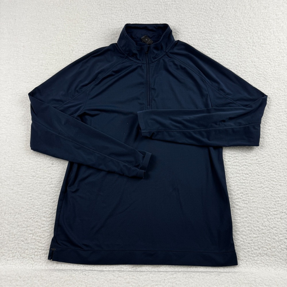 Rhone Sweater Mens Medium Navy‎ Blue 1/4-Zip Courtside Thumb Hole Raglan Sleeve